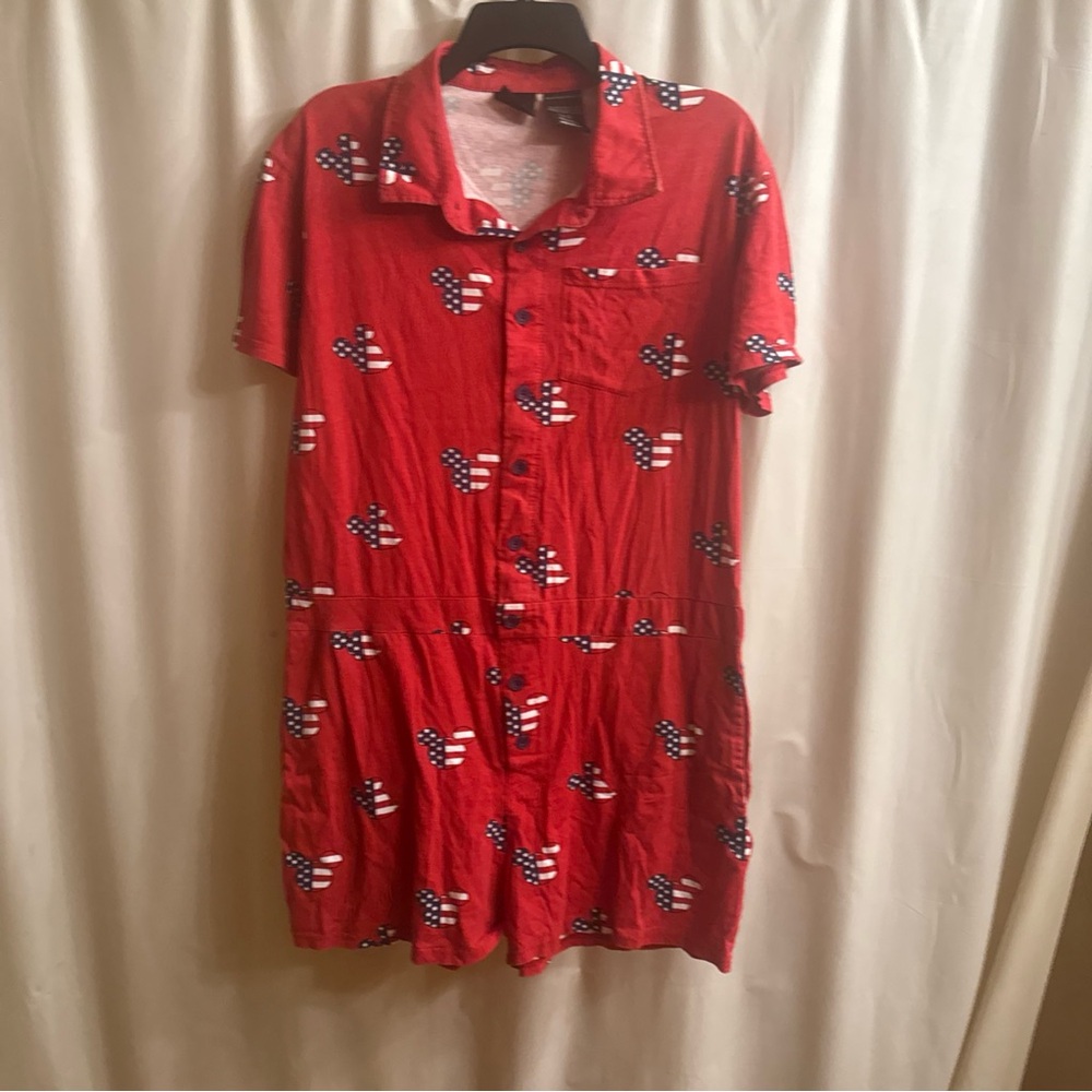Red Button-Front Short Sleeve Dress with Flag Heart Print